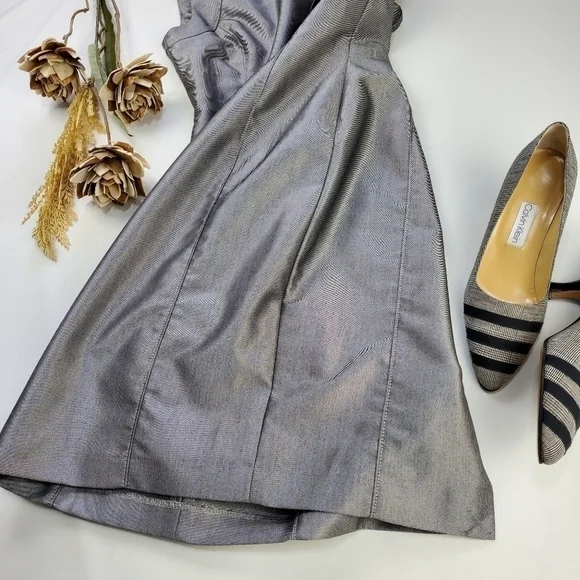 Calvin Klein Silver Grey Ruffle Shoulder Dress 2 - Picture 9 of 14